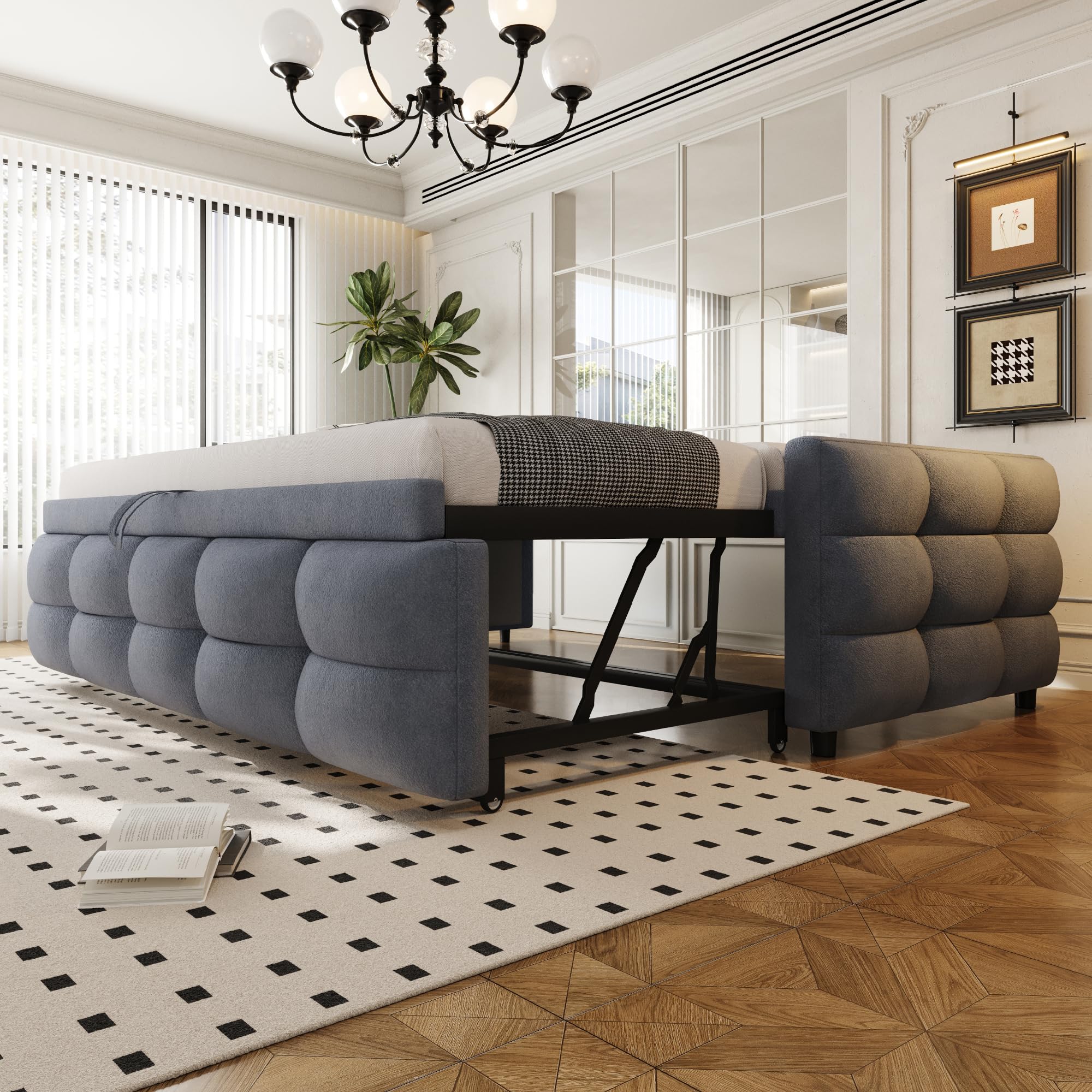 Lubvtti Divano letto pieghevole 90×180-190 cm, tessuto in velluto, con rete a doghe, letto imbottito multifunzionale, grigio (materasso non incluso)