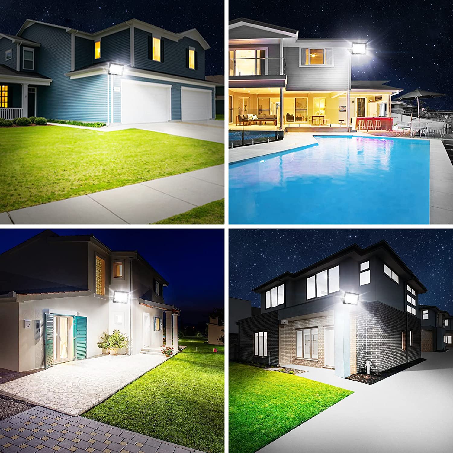 Focos LED Exterior 100W IP67 Impermeable Proyector Exterior 2 Pieza | 6500K Blanco Frío Luz de Seguridad, 10000LM Potente Luces LED Exterior para Terraza, Garaje, Taller, Jardín