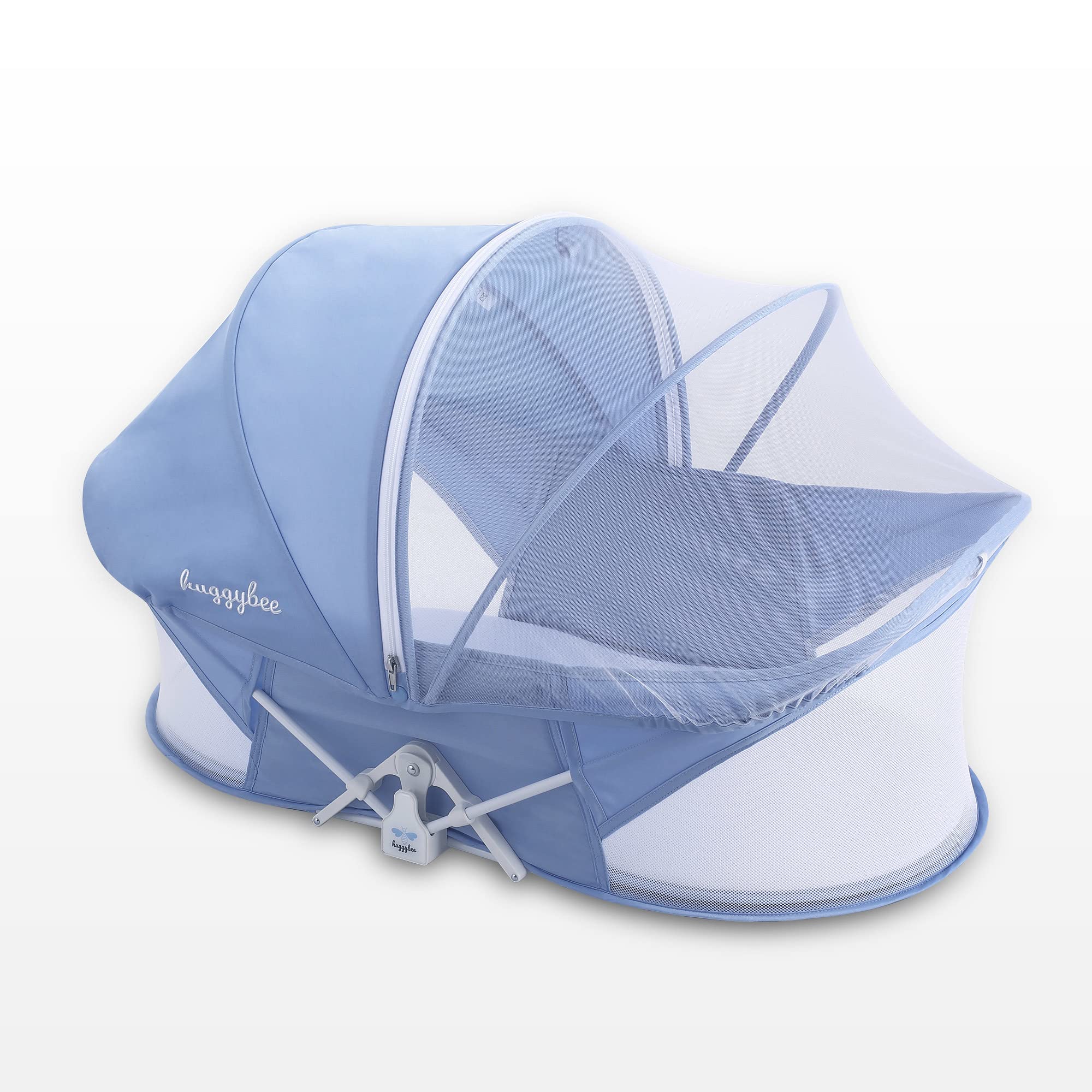 Huggybee Baby Bassinet, Travel Bassinet for Baby, Portable Baby Bed for Infant Newborn, Foldable Baby Crib for Safe Co-Sleeping, Portable Bassinet with Canopy, Sky Blue
