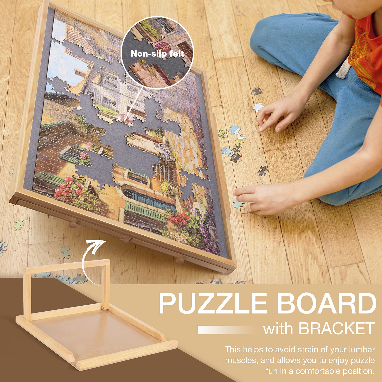 Jigsaw Puzzle Board, Wooden Jigsaw Puzzle Table with Drawers for Puzzle