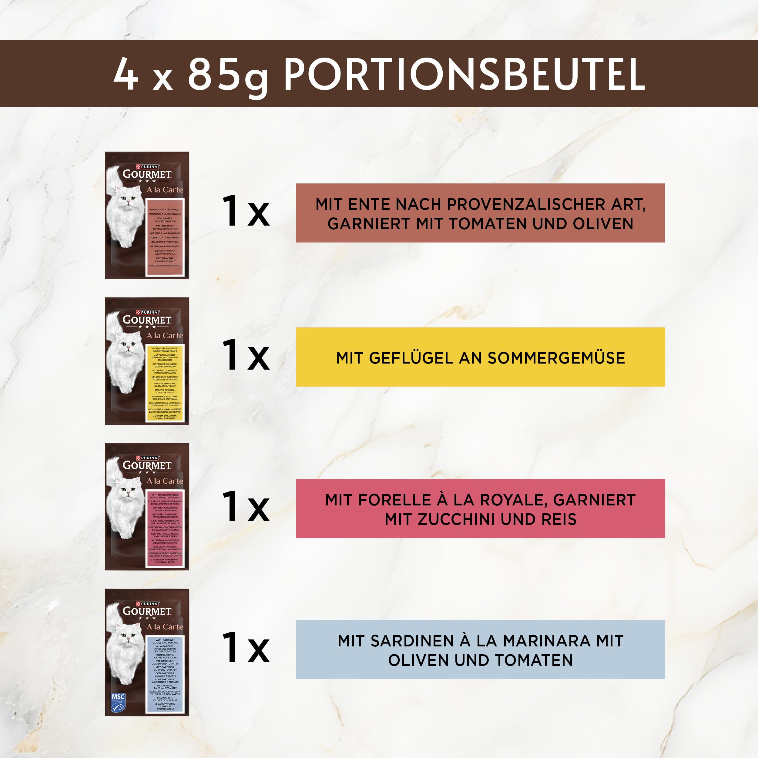 Gourmet A la Carte cibo per gatti bagnato, mix di varietà, confezione da 12 (12 x 4 bustine da 85 g)