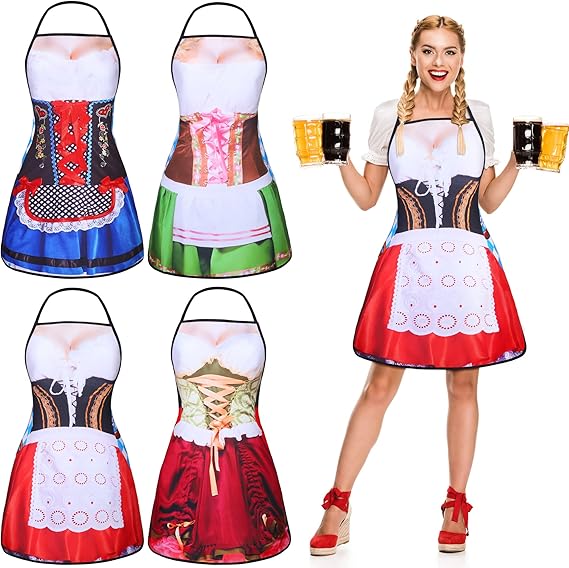 Hiwooii 4 Stück Damen Oktoberfest Schürze Deutsches Oktoberfest Bayerische Lustige Schürze