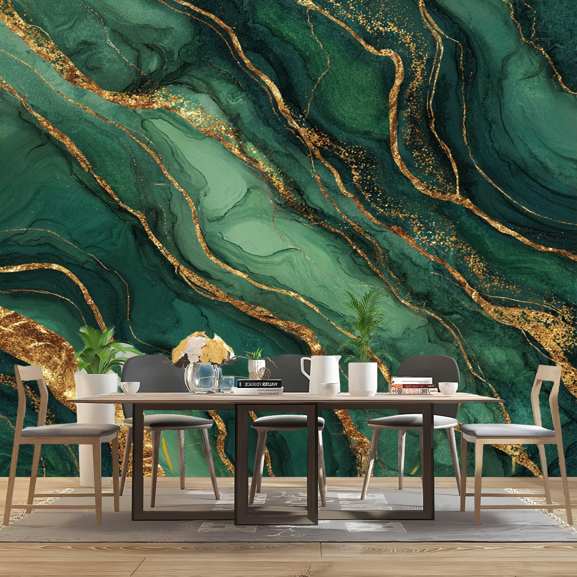 Sypialnia Panoramiczna tapeta 3D Ciemnozielona 350x256 cm Luksusowa tapeta ścienna z włókniny w płynie marmurowym do salonu dekoracja telewizora Sofa tło, konfigurowalny duży rozmiar