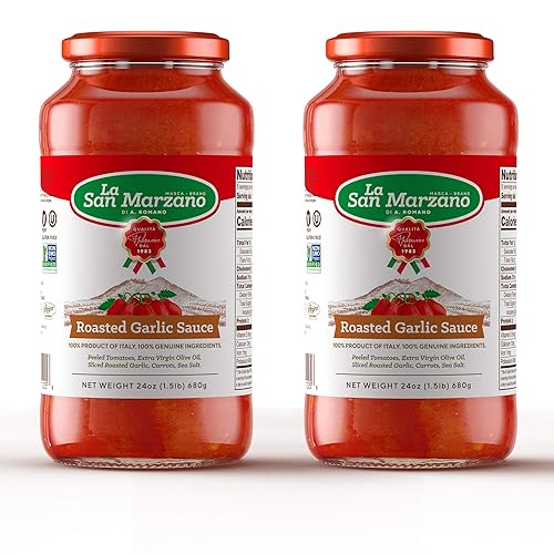 Salsa de pasta de ajo tostado La San Marzano 100% producto de Italia 24 oz Ingredientes de tarro con tomates San Marzano calidad DOP (Paquete de 2)