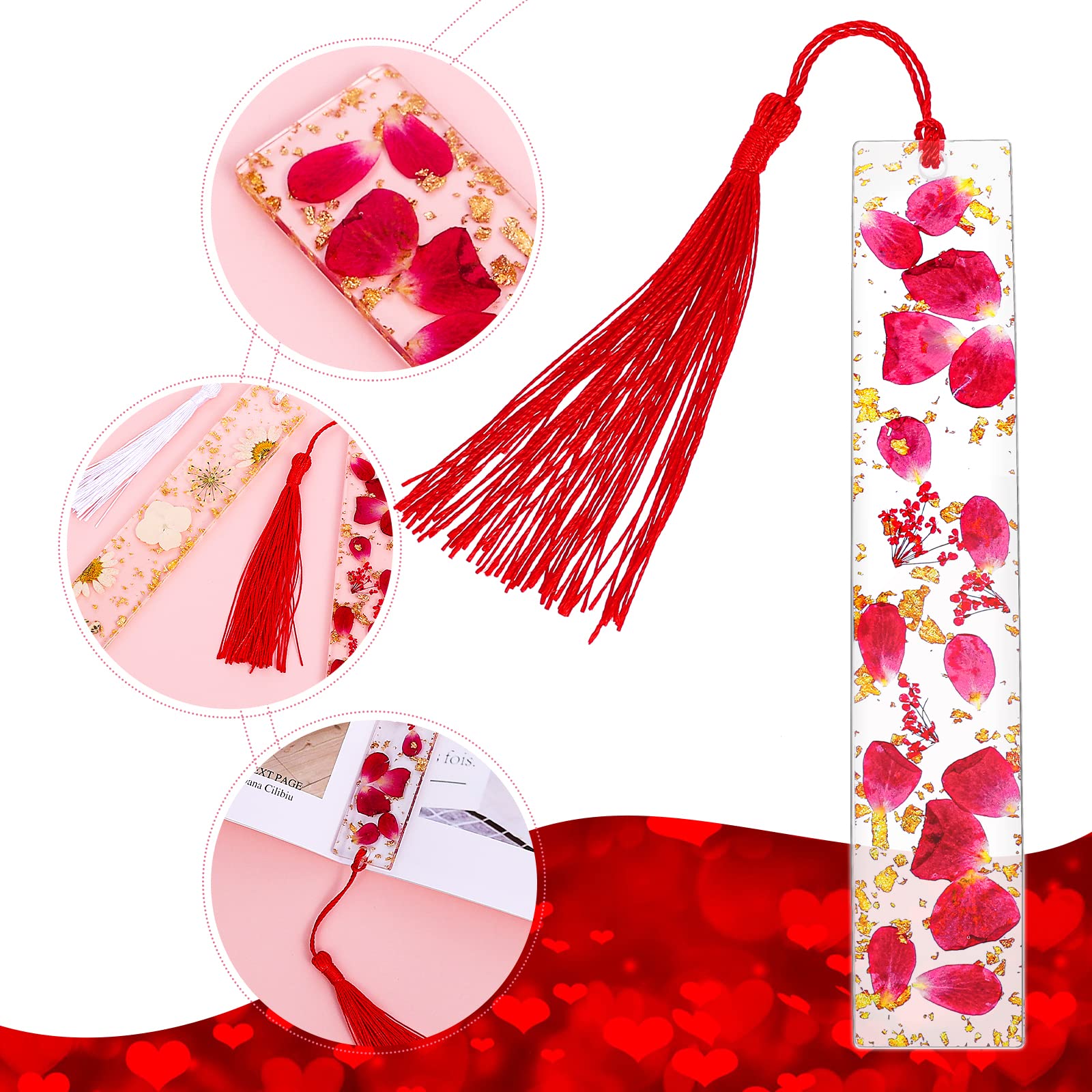 Lot De 8 Marque-pages Fleuris Transparents Avec Pompons En Résine - Fabriqués à La Main - Pour Amateurs De Livres Et Cadeaux Originaux
