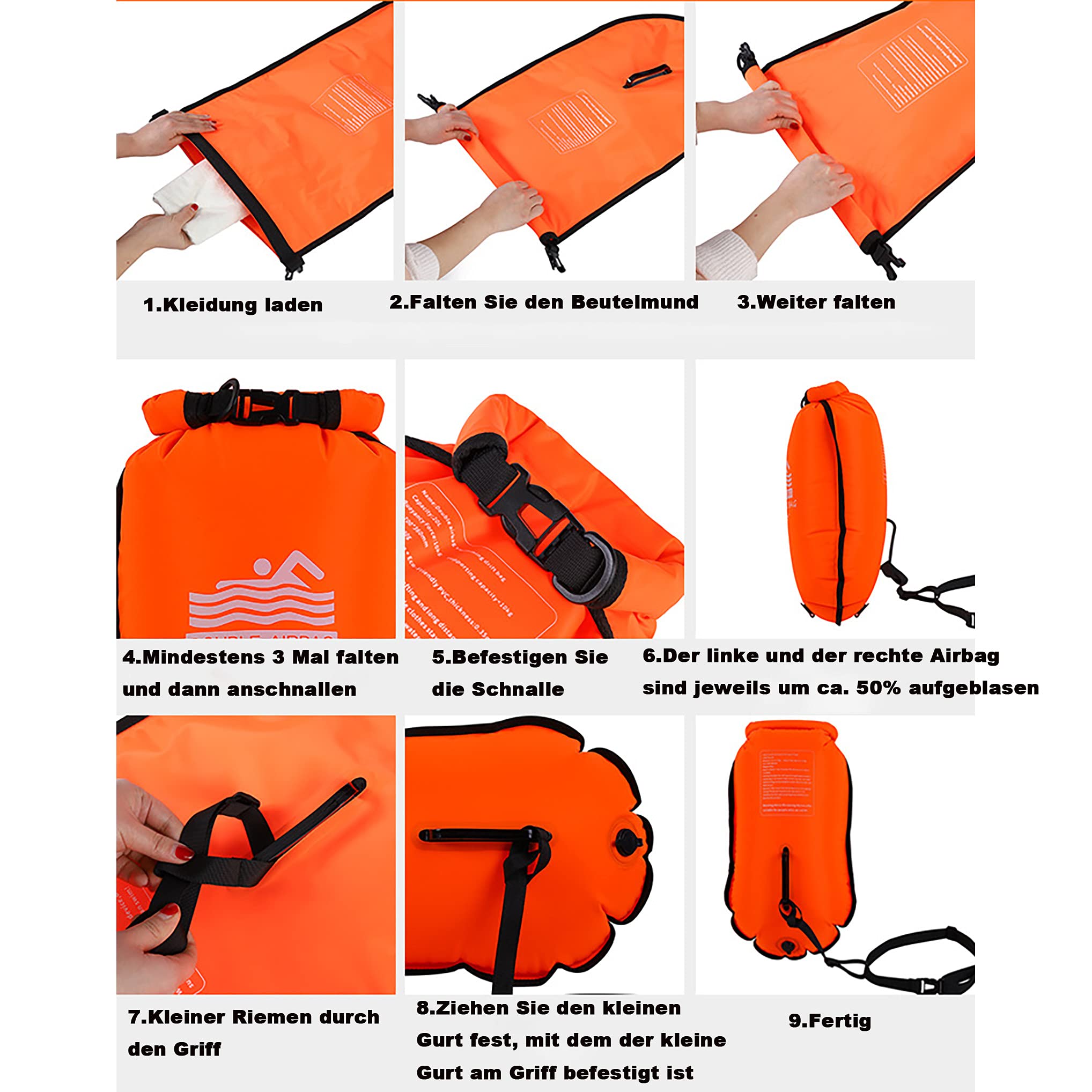 Premium Schwimmboje mit trockentasche, 20L für Triathleten, Stand up Paddling oder Wassersportler, offenen Wasser Schwimmer【Gut sichtbarer für wasserdichtes aufbewahren von Wertsachen】- TRAGBAR&LEICHT