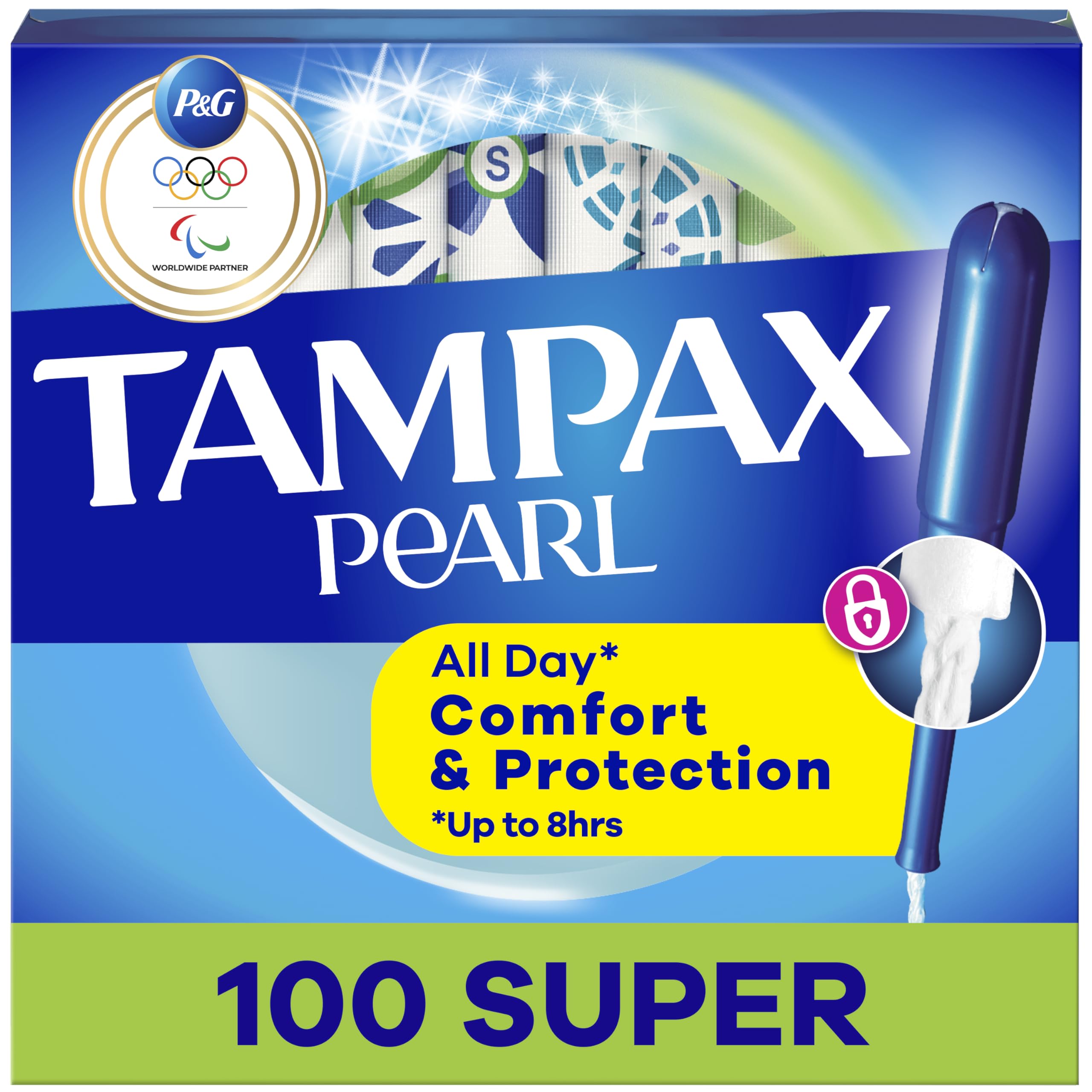 Pearl Tampons Super Absorbency,With Leakguard Braid, Unscented, 50 Count x 2 Packs (100 Count total)