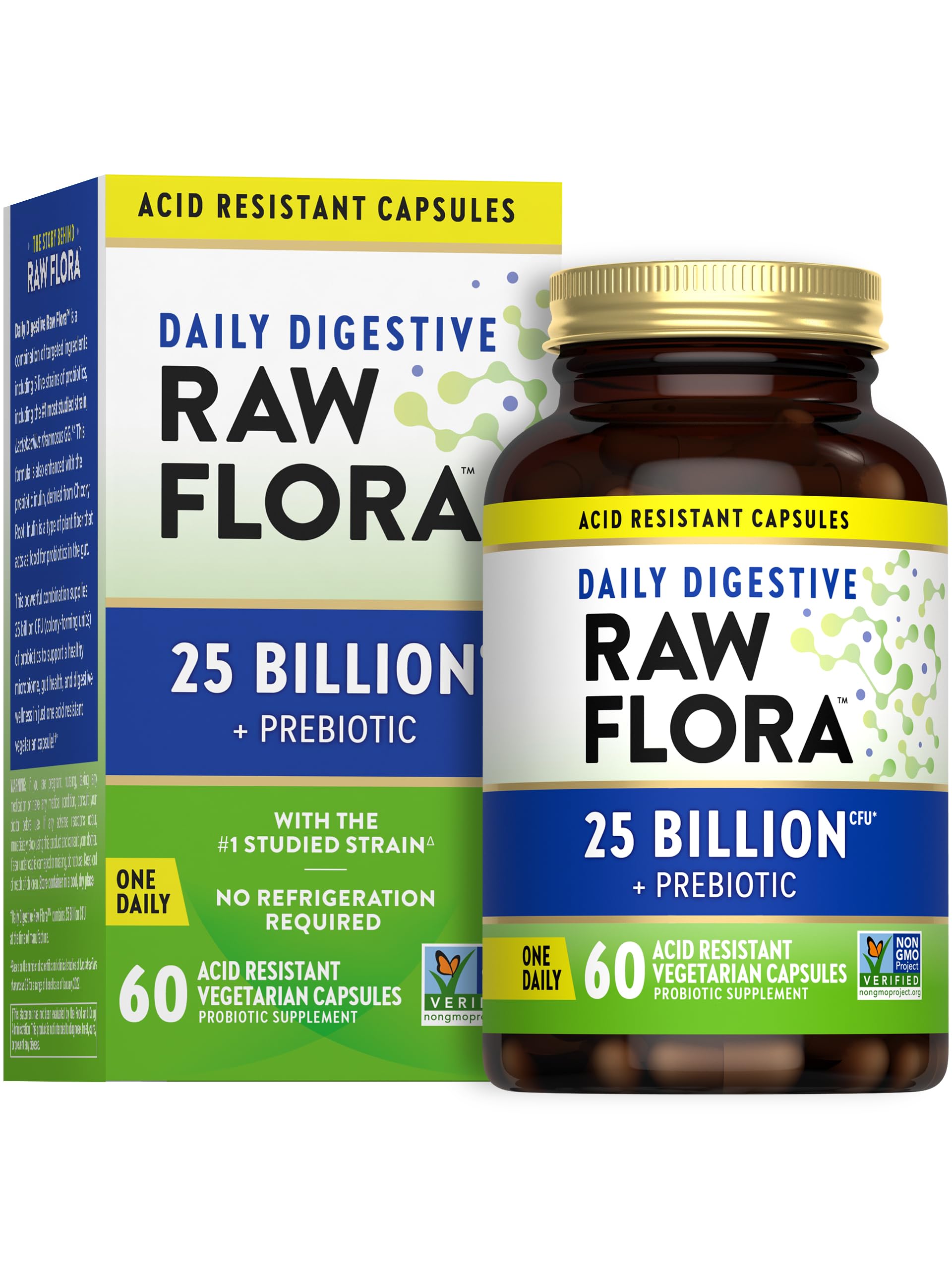 Raw Flora Probiotic with Prebiotics | 25 Billion CFU | Daily Digestive Capsules | Vegetarian & Gluten Free Supplement for Men and Women | by Nature's Truth