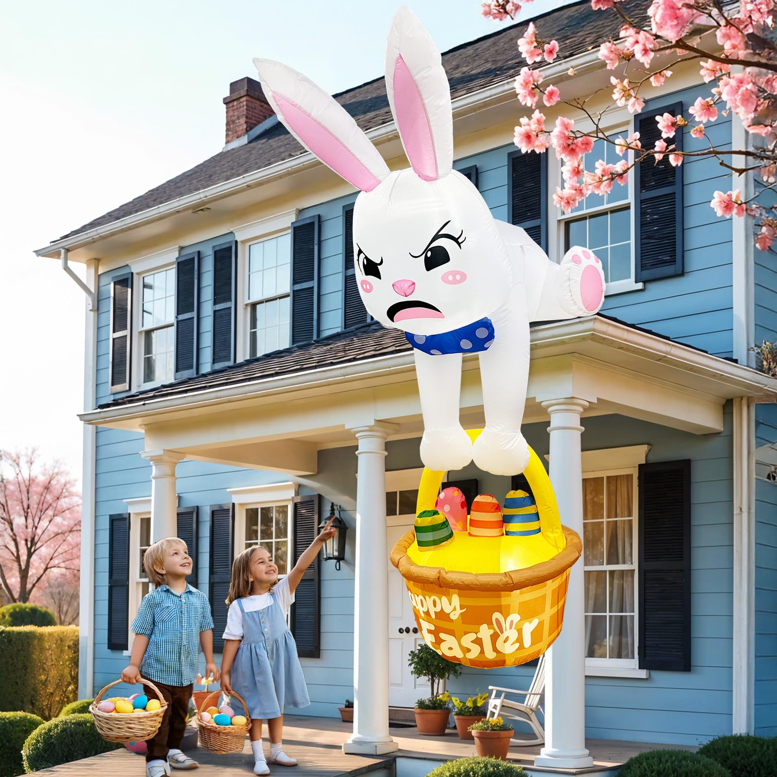Photo 1 of GUDELAK 8FT Easter Inflatables Outdoor Decorations Climbing Inflatable Bunny Decor, Inflatable Bunny Basket with Eggs Decor, Easter Blow Ups for Outside Roof Yard Shop Lawn Fence