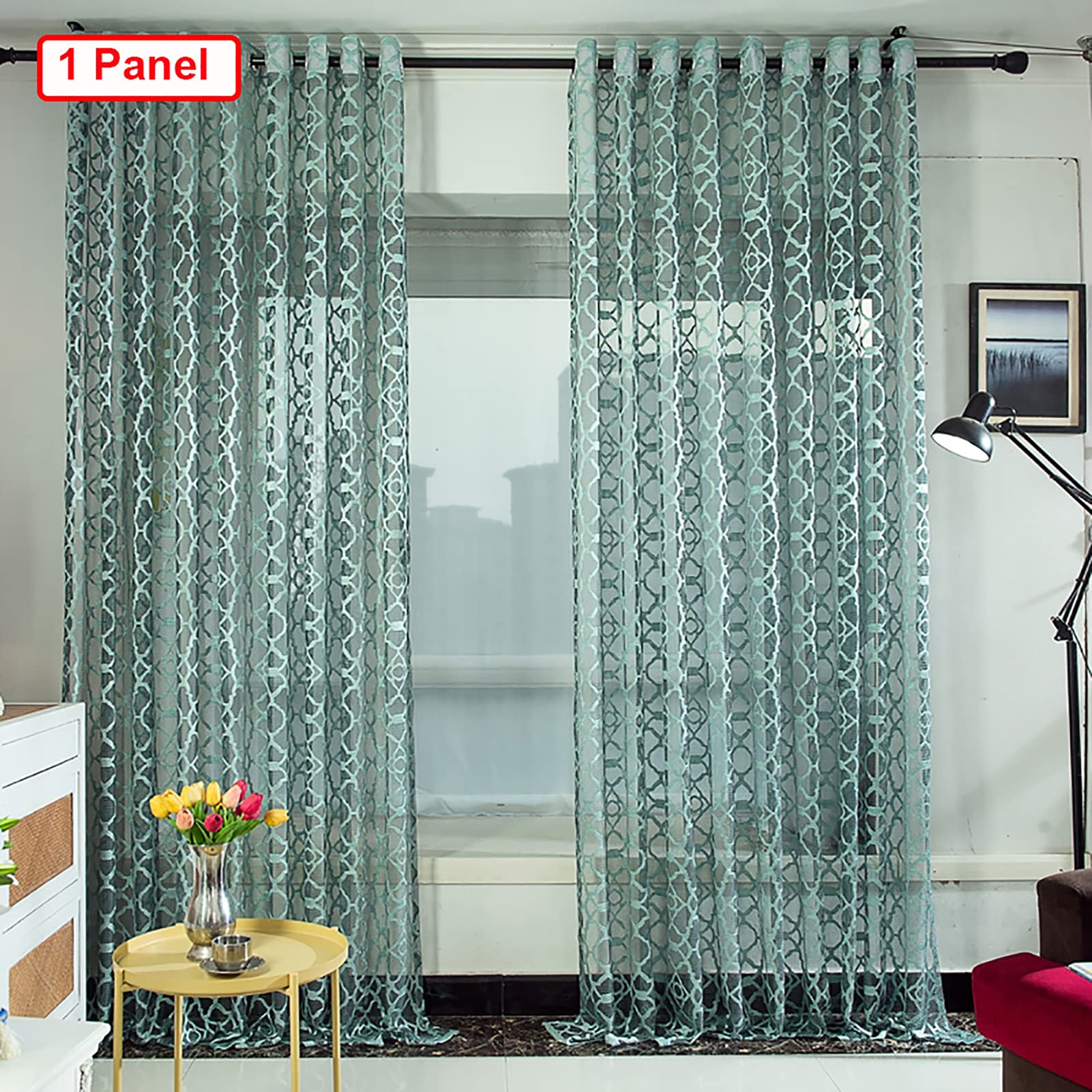 Amazon.com: KKLT Jacquard Semi Sheer Curtain Grommets,1