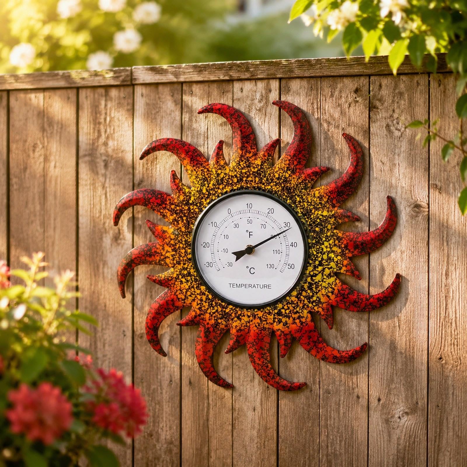 Termometro da esterno decorativo in metallo, regalo impermeabile, ornamento a forma di girasole, termometro da parete per, giardino, balcone, B