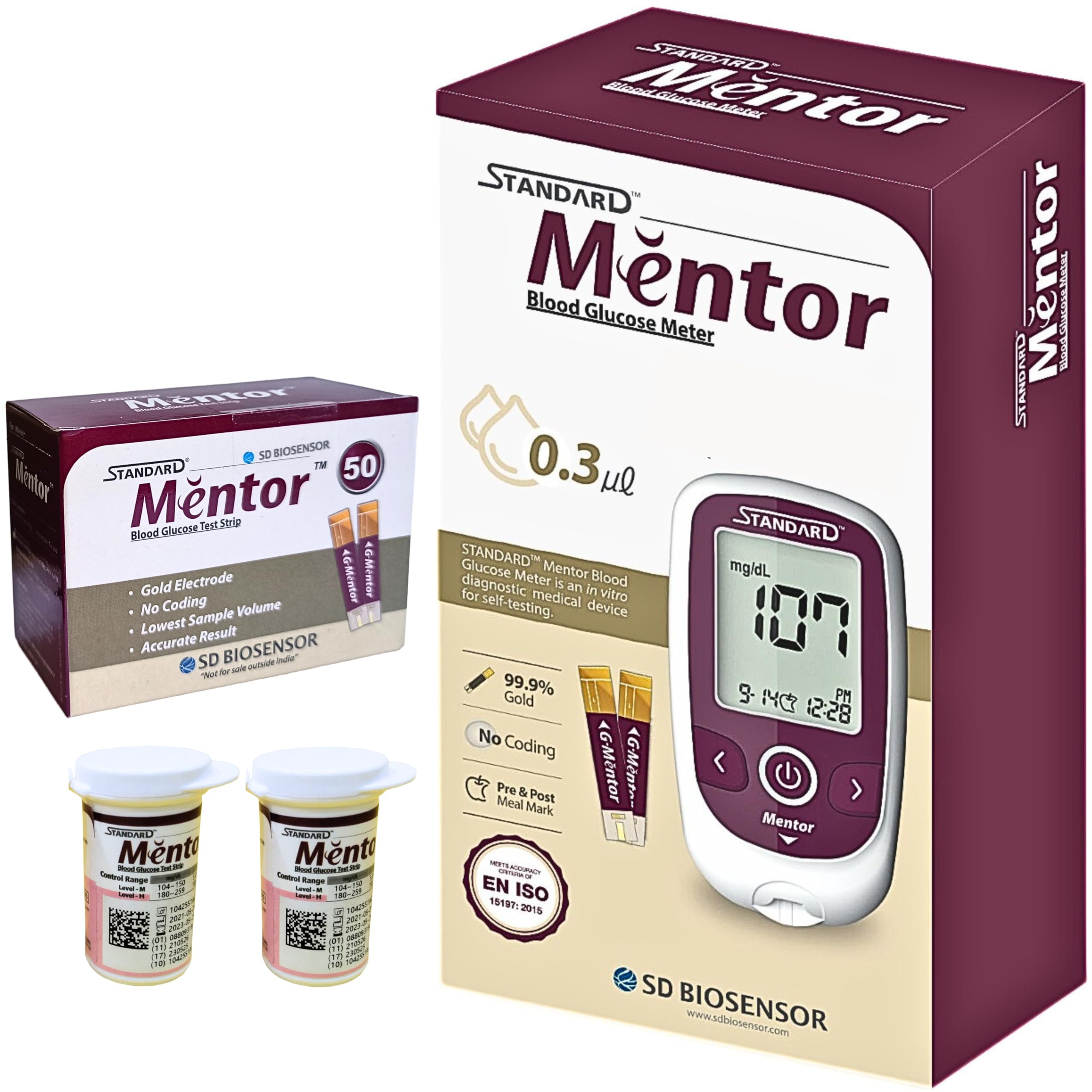 Digital Blood Glucose Meter for self Diabetes testing monitor machine with 50 Strips - Glucometer (Magenta)