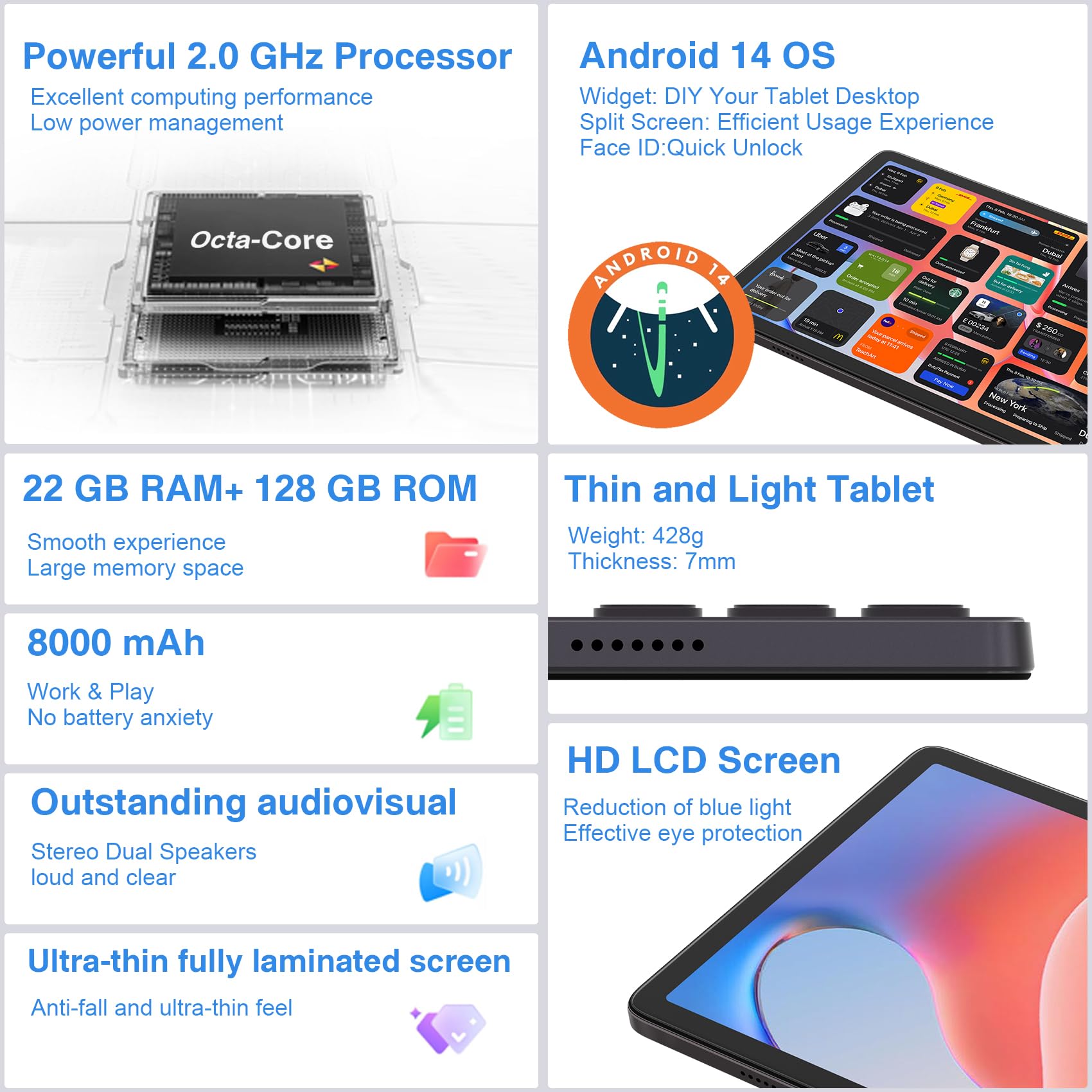 DMOAO Tablet Android 14 con 22GB RAM+128GB ROM(1TB TF, Tablet 10 Pollici con Widevine L1, Octa-Core 2.0GHZ, 5G Wi-Fi, GPS, 8000mAh, 8MP+5MP, Bluetooth 5.0, USB-C, Tablet con Tastiera, Marrone