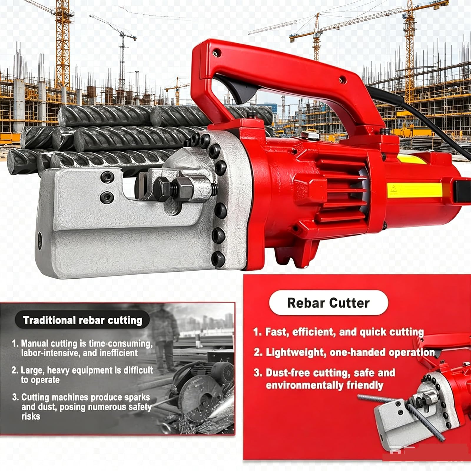 Cortadora Varillas Hidráulica Eléctrica 1250 W, Capacidad De Corte De 4 A 20 Mm, Herramienta Portátil para Corte De Barras De Hierro En Construcción De Hormigón