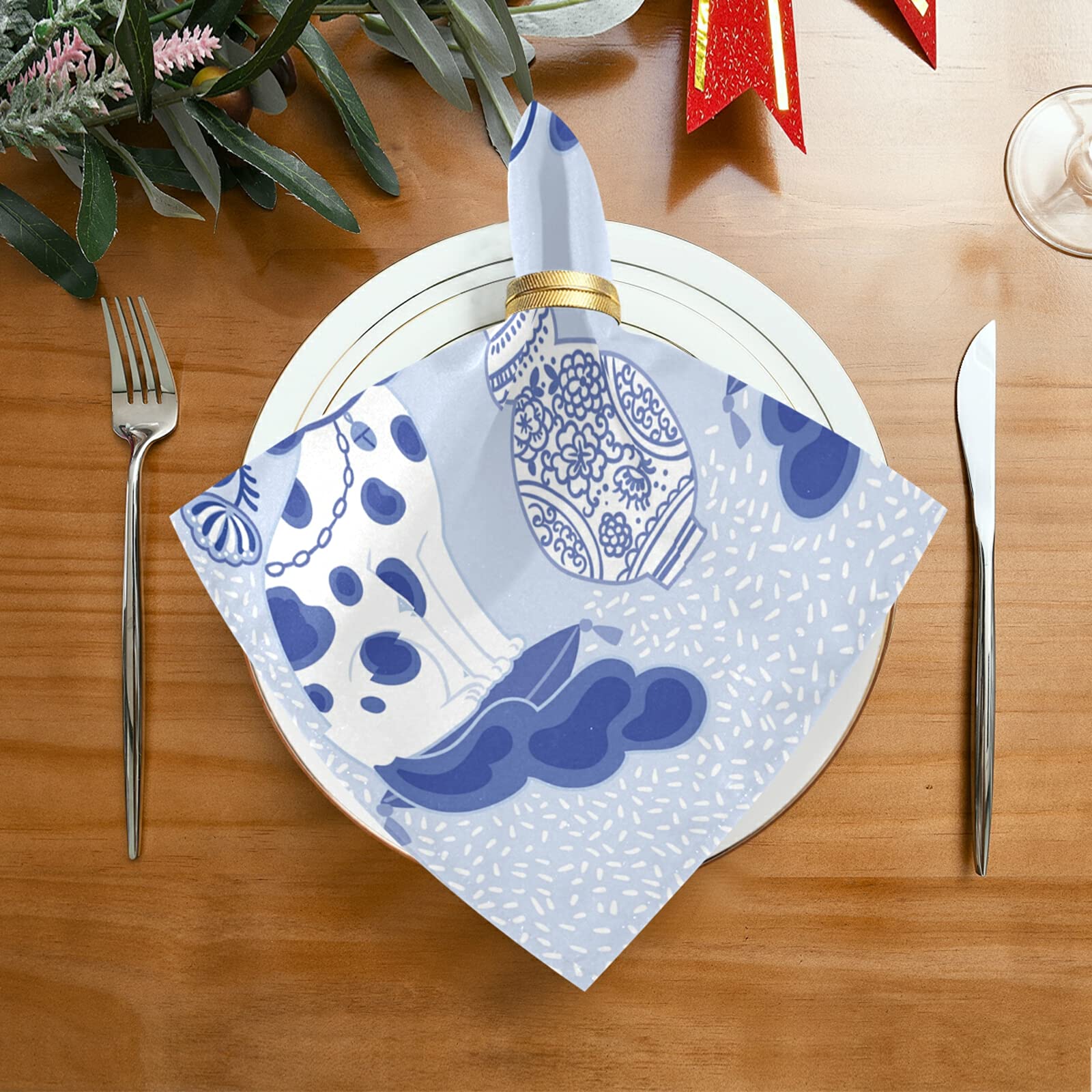 susiyo Staffordshire Dogs in Chinoiserie Style Blue and White Porcelain Cloth Napkins Set of 6 Reusable Table Dinner Napkins 20 by 20 Inches for Family Dinners Cocktail Parties Weddings Hotel Restaura