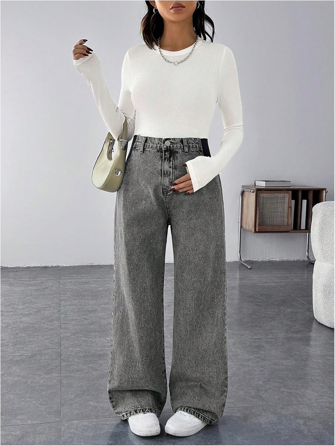 MakeMeChic Women’s Maternity Jeans Loose Wide Leg Over The Belly Straight Pregnancy Jeans Denim Pants