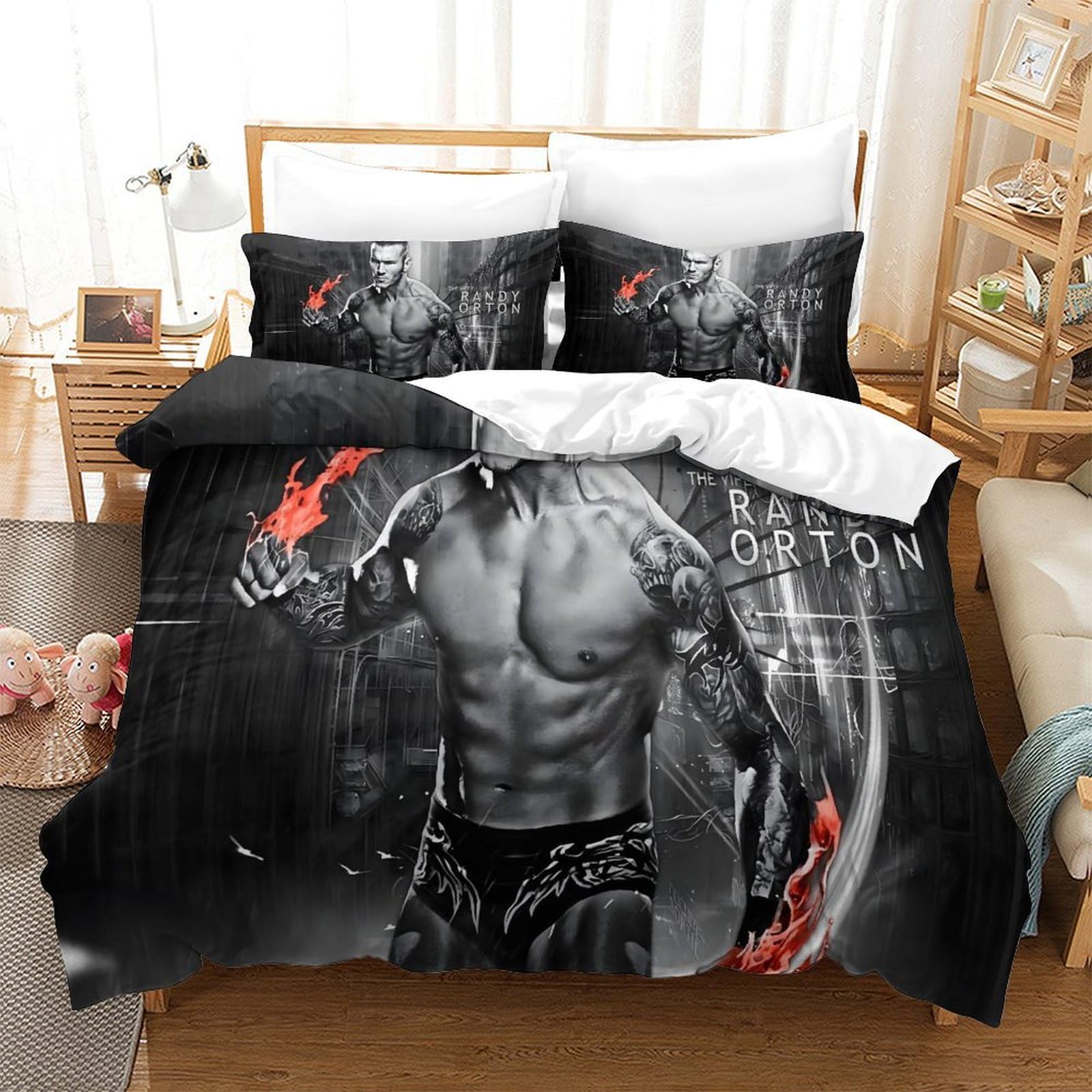 HONGBING Wrestling Quilt Cover 3D Printed Sports for Boys Girls Comforter Covers Duvet Cover with Pillow Cases with Zipper Closure Bedding Set Soft Microfiber 3 Pieces Single（140x200cm）