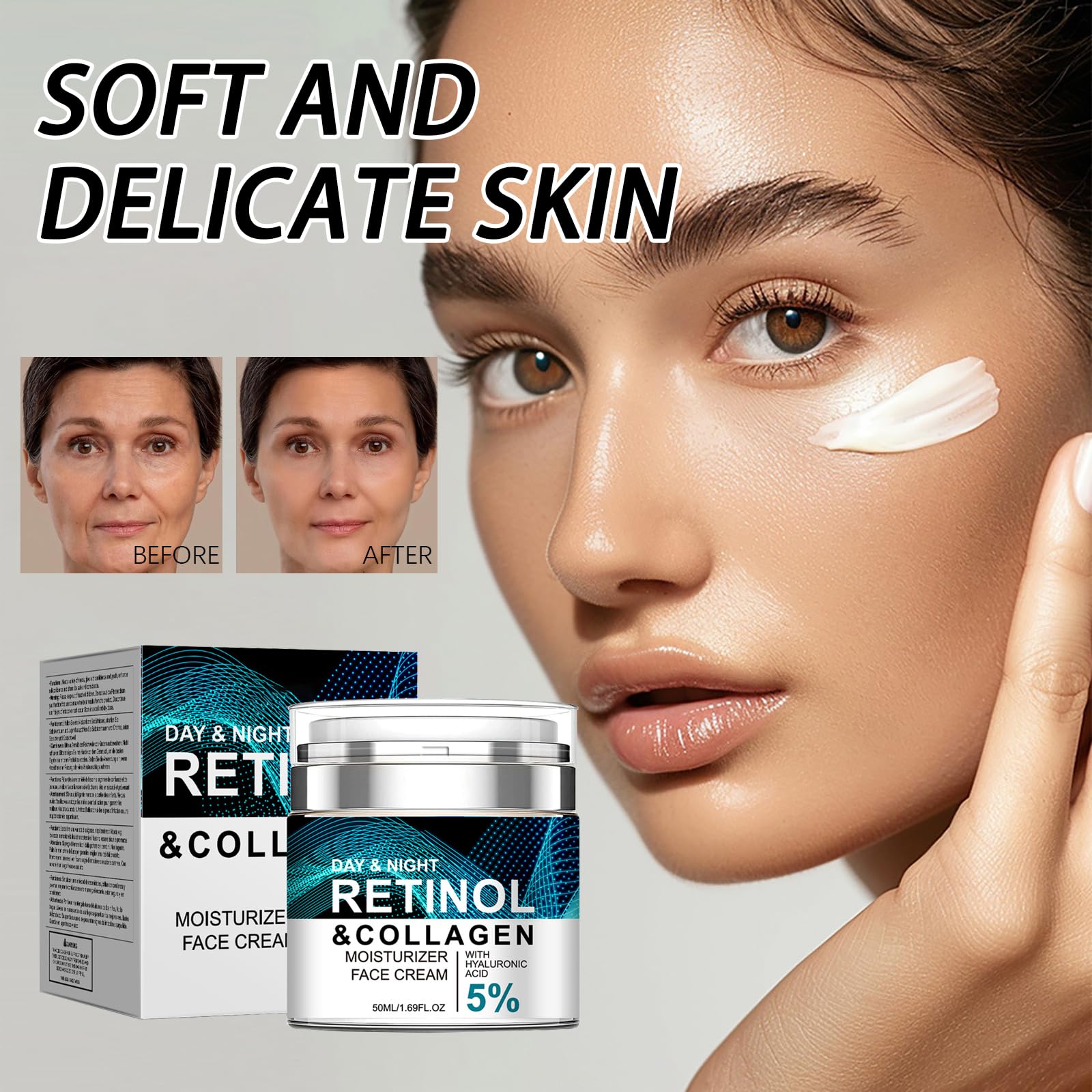 AuraAnge Retinol Cream, Collagen Face Cream with Hyaluronic Acid, Suitable for Aging Wrinkles, and Fine Lines - Image 2