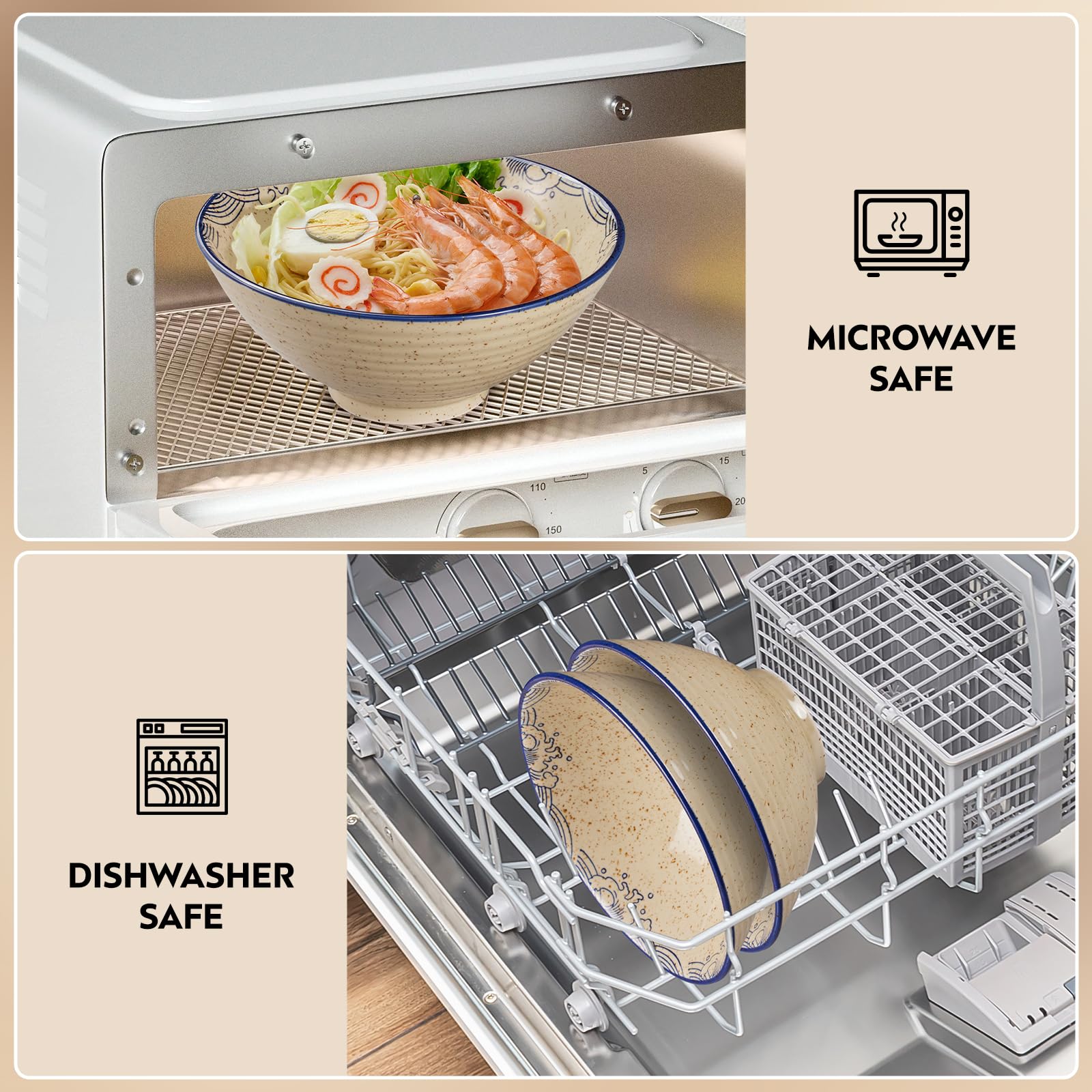 2 cuencos de cerámica para ramen de 40 onzas, cuenco grande de sopa de fideos japoneses de 8 pulgadas, palillos y cucharas a juego, adecuados para Pho, fideos asiáticos Udon (juego de 2
