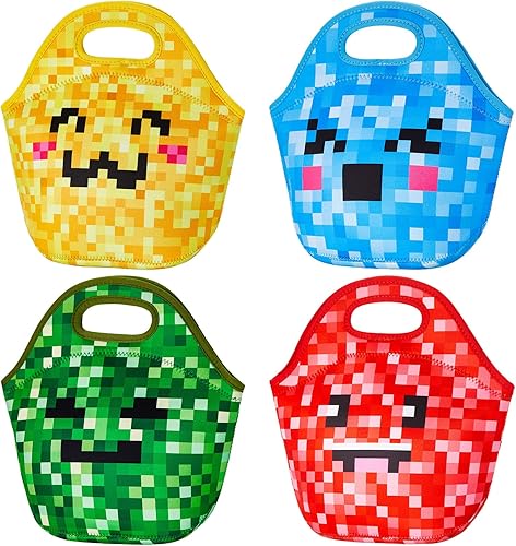 4 bolsas de almuerzo de neopreno aisladas para almuerzo, lonchera pixelada, bolsa de transporte térmica con cremallera para mujeres, trabajo,