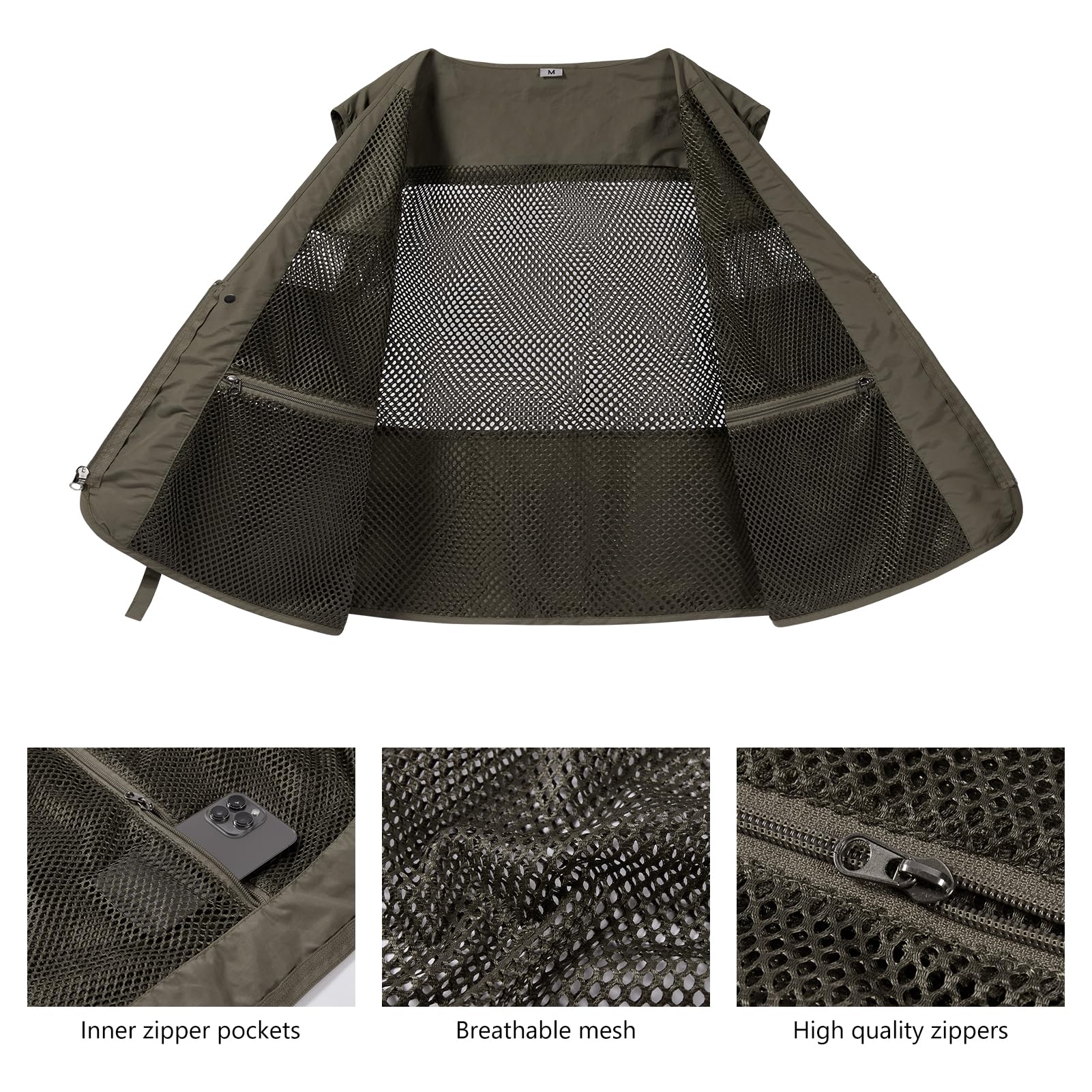 BASSDASH Gilet cargo da pesca da uomo e donna, per attività all'aperto, safari, fotografia, con tasche multiple sul retro in rete, FV14