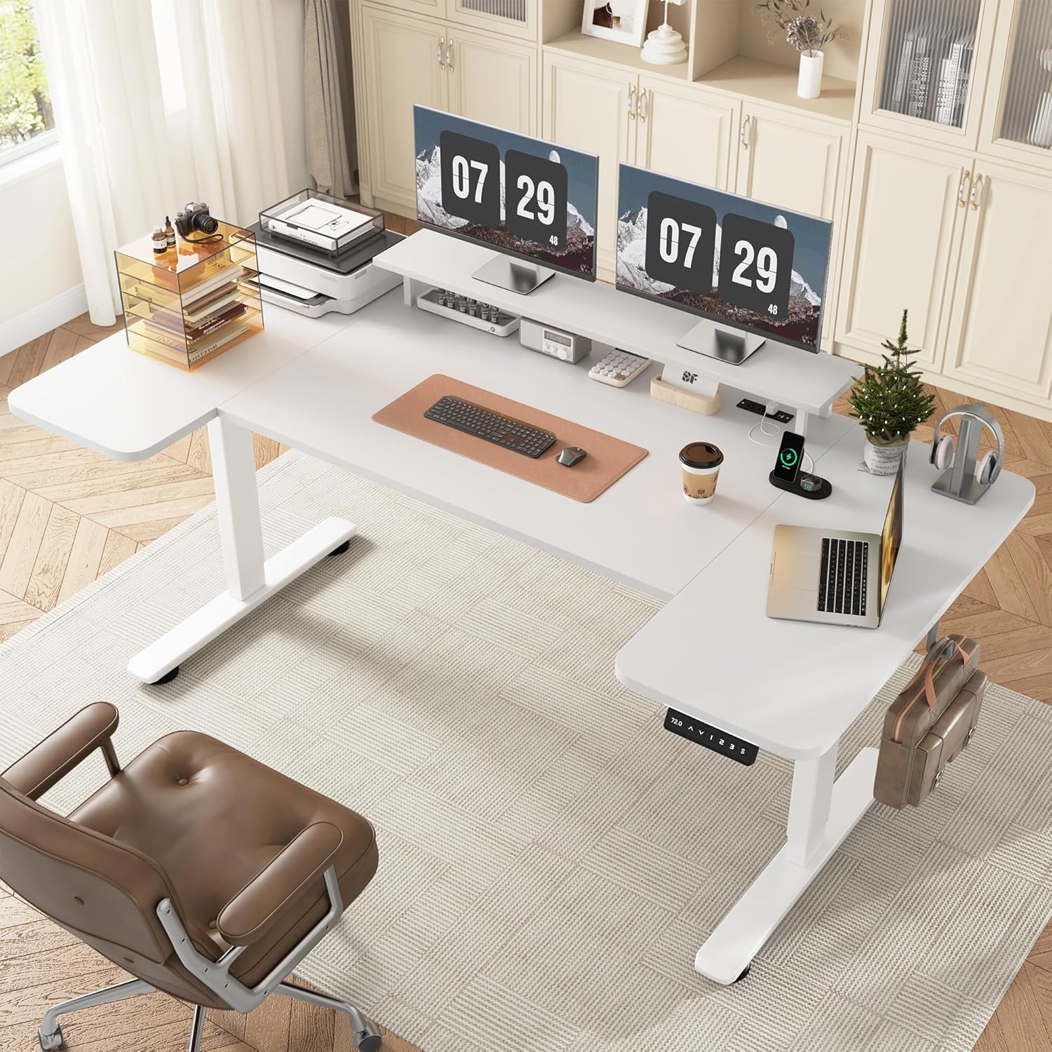 EnHomee 71 Inch Standing Desk Adjustable Electric with Monitor Stand, Computer Desk with Power Strip, Memory Height Home Office Desk for Home and Study Room, Black