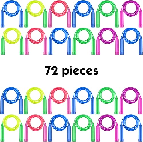 Miniatura 4 de Elcoho Juego de 72 cuerdas de saltar coloridas para niños, gran recuerdo de fiesta, cuerda de saltar ajustable de plástico para niños, cuerda de