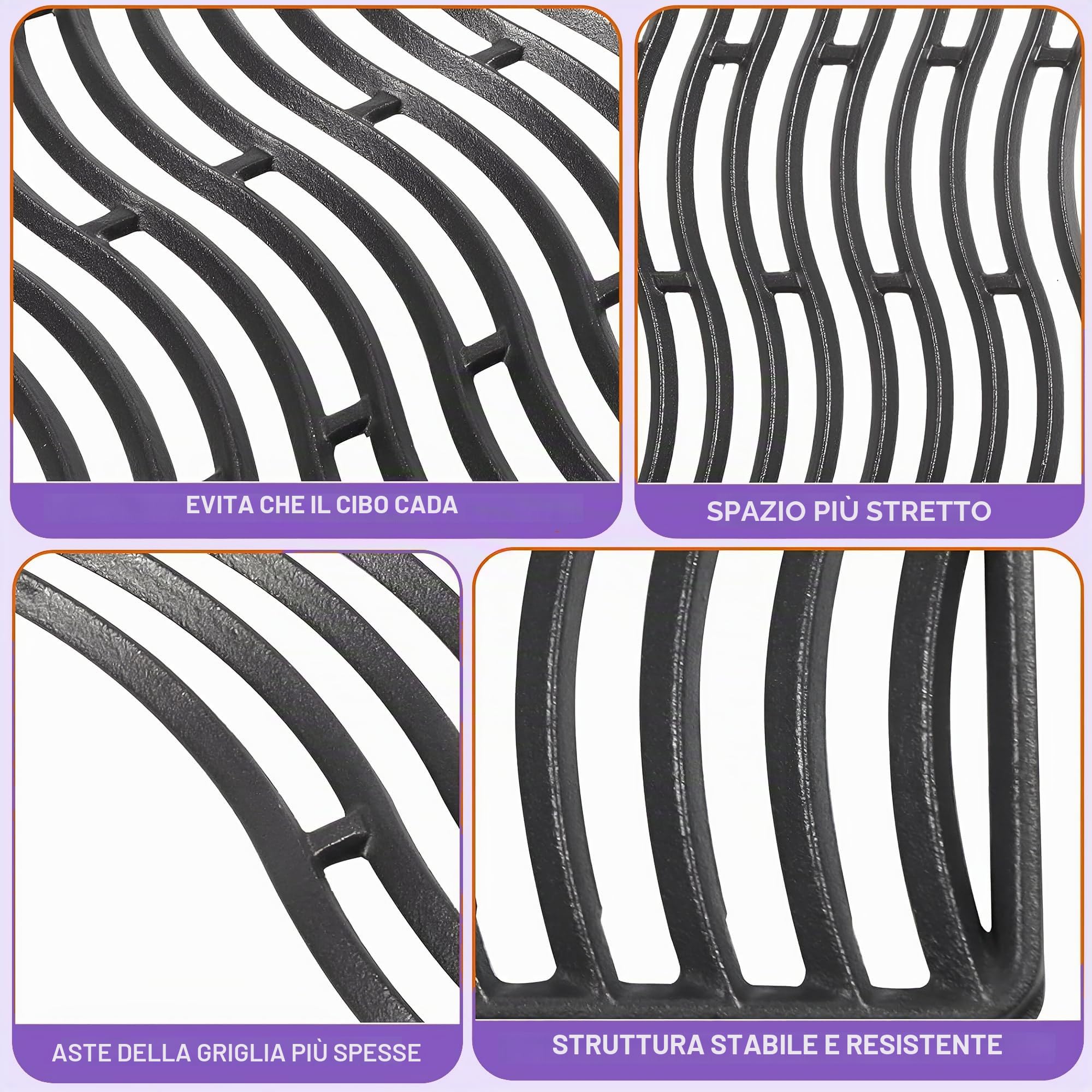 Set di 2 griglie in ghisa per Napoleon Prestige 500, PRO 500, LEX 485 – 45 x 33,5 cm (ciascuna), 45 x 67 cm (totale) – griglie di ricambio resistenti