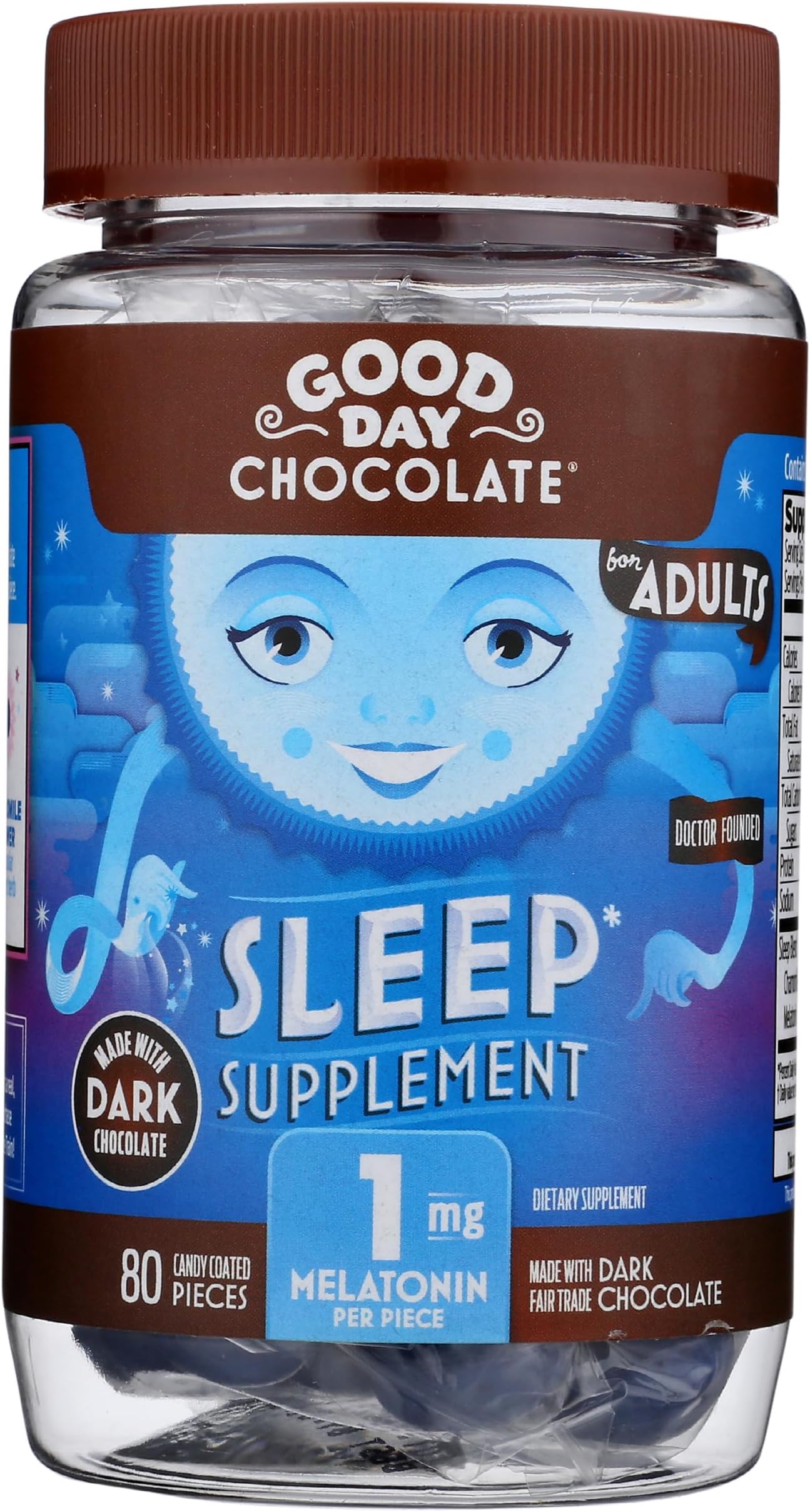 Good Day Dark Chocolate Melatonin for Adults [ 80 Count ] - Fair Trade Non-GMO Dark Milk Chocolate with Chamomile and Melatonin 1 mg - Adult Melatonin, Adult Natural Sleep Aid Supplement