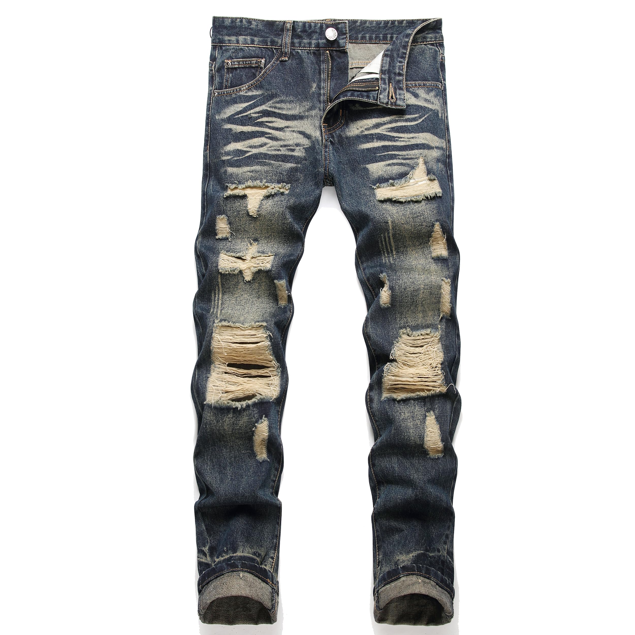 AITITIA Mens Ripped Regular Fit Jeans