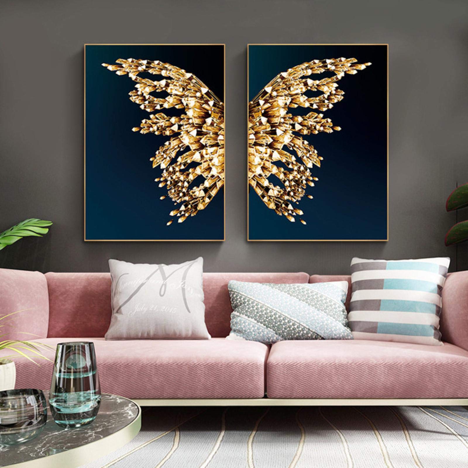 Yooyu Cuadro de lienzo de mariposa dorada, póster de pared de lujo, carteles de mariposas de lujo abstractos, decoración de habitación dorada negra, marco interno de 50x70x2cm