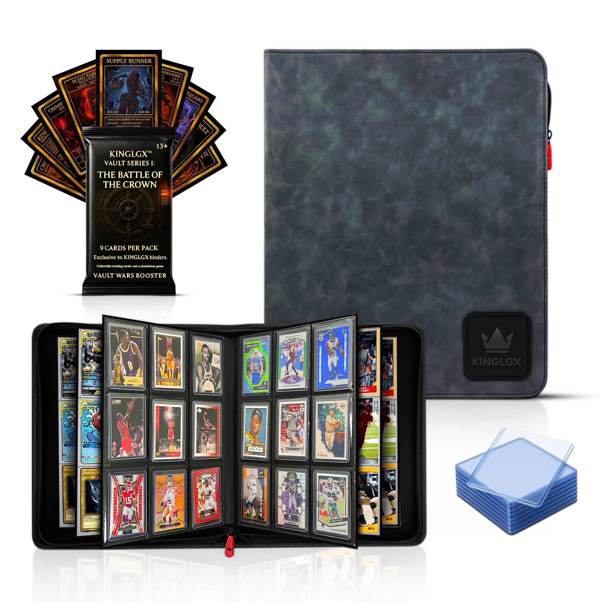Amazon.com: KINGLGX Top Loader Binder Includes 9 Card KINGLGX Booster Pack - 1 Guaranteed Holo, Holds 252 Toploaders, Rigid 9-Pocket Pages, Premium Zippered Collector Binder for Pokmon, Sports Cards & TCG : Toys & Games Amazon.com: KINGLGX Top Loader Binder Includes 9 Card KINGLGX Booster Pack - 1 Guaranteed Holo, Holds 252 Toploaders, Rigid 9-Pocket Pages, Premium Zippered Collector Binder for Pokmon, Sports Cards & TCG : Toys & Games