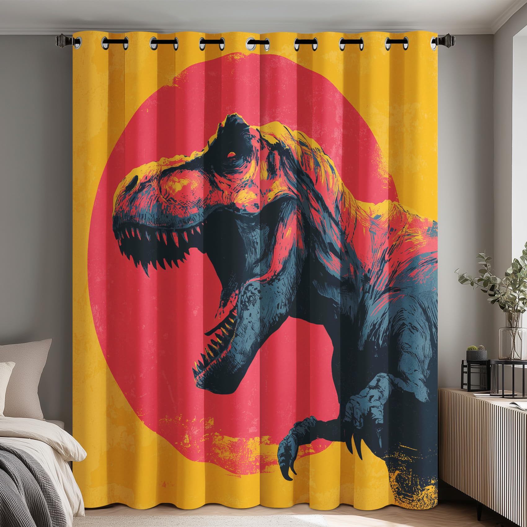 Tyrannosaurus Rex Blackout Curtains for Bedroom Living Room, Kids Dinosaur Curtains Eyelet 108 Drop Home Decor, Patterned Window Drapes, 90x108 Inch 2 Panels B-D108