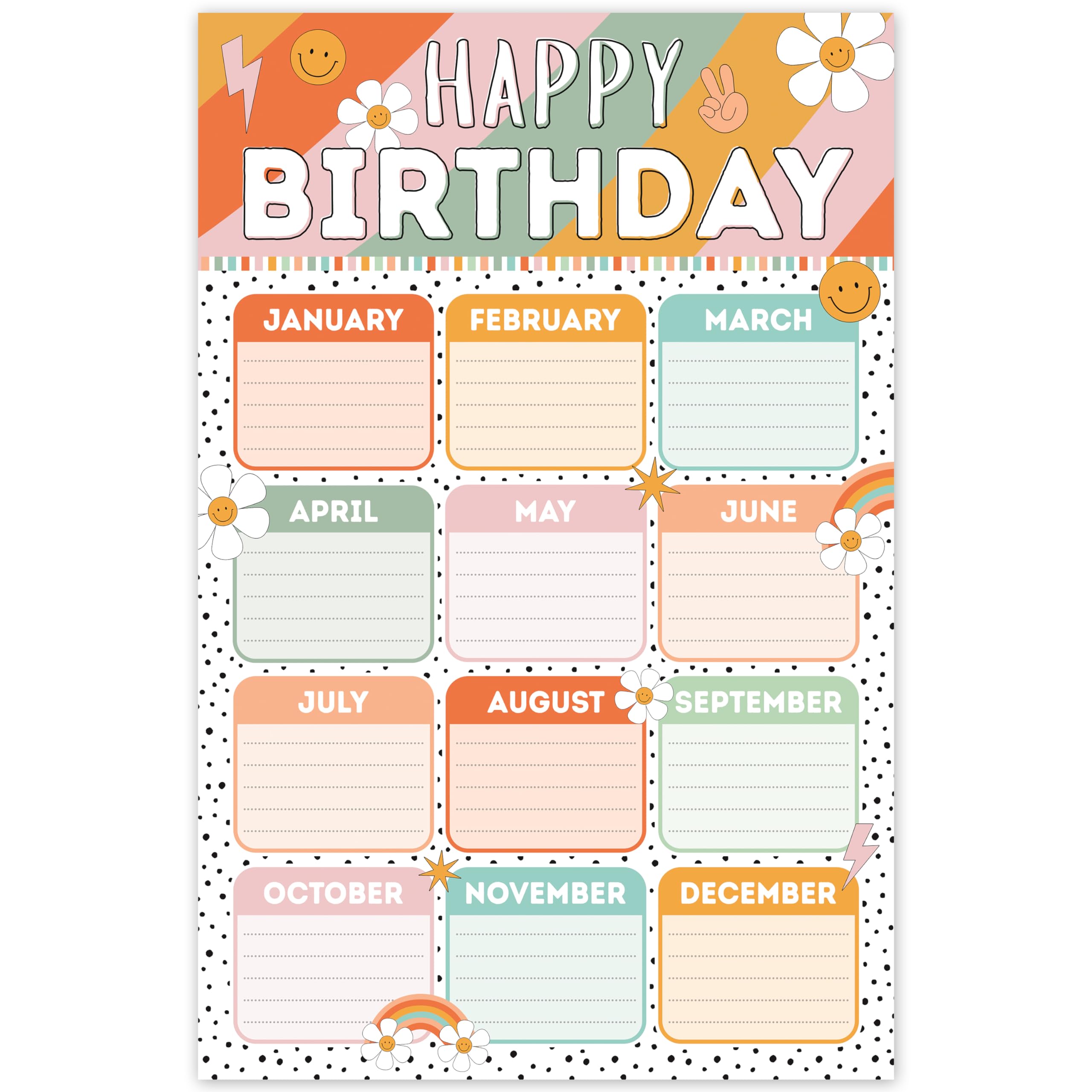BEAWART Retro Vintage Classroom Birthday Chart 16"x24", Happy Birthday Calendar Chart Classroom, Bday Bulletin Board Sign Decoration, Reusable Poster Back to School Teaching Supplies, Shipped in Tube