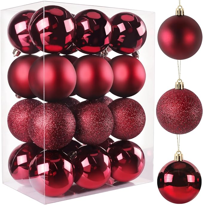 TranquilBliss Christmas Ball Ornaments 24pcs 2.5-Inch Tree Decorations - Ideal for Xmas Tree, Holiday Party, Wreath & Tabletop Decor (Red)