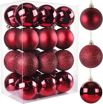 TranquilBliss Christmas Ball Ornaments 24pcs 2.5-Inch Tree Decorations - Ideal for Xmas Tree, Holiday Party, Wreath & Tabletop Decor Red
