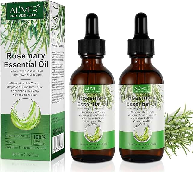 Rosemary Essential Oil (2 Pack), Rosemary Hair Growth Oil, Organic Rosemary Essential Oil, Hair Loss Treatment, 100% Pure ...
