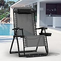 Vista 7 de Elevens Silla de gravedad cero de gran tamaño, silla reclinable de 28 pulgadas para patio con cojín y bandeja extraíbles, reposacabezas ajustable