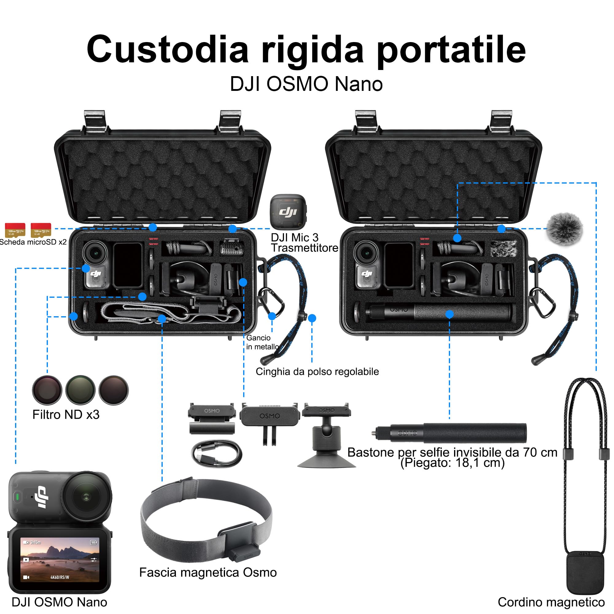 LEKUFEE Custodia Rigida da Viaggio Impermeabile per DJI Osmo Nano Combo Standard e accessori (solo borsa e custodia)
