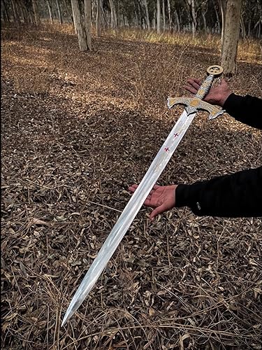 Miniatura 3 de Espada larga sagrada hecha a mano, espada larga sagrada ornamentada de longitud completa, espada medieval, espada vikinga, con funda de cuero,