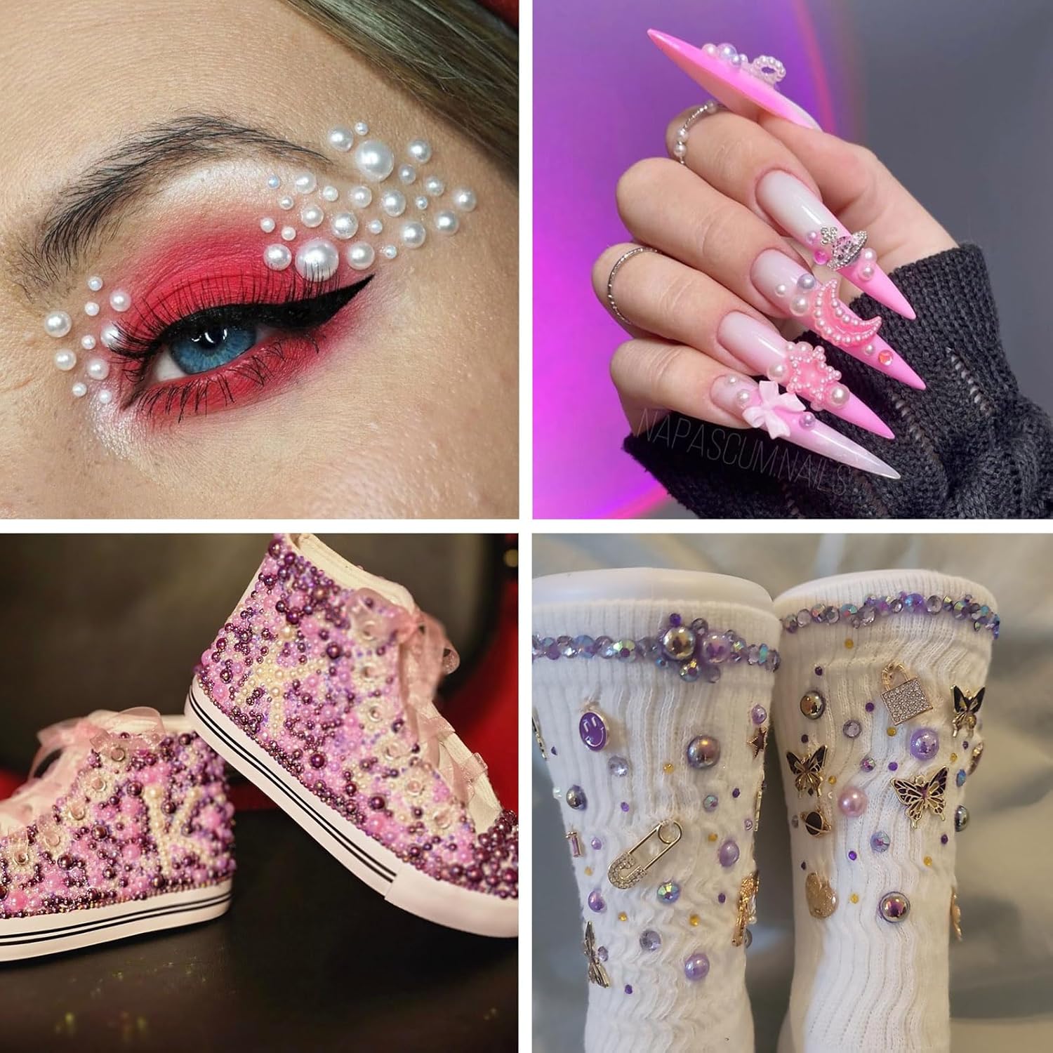 Pandahall 10g Flatback Pearls Rhinestones for Crafting, Red 3-9mm Acrylic Resin Gems & Half Round Pearls Bead for Beadzzling Nail Art Makeup Face Art - Image 4