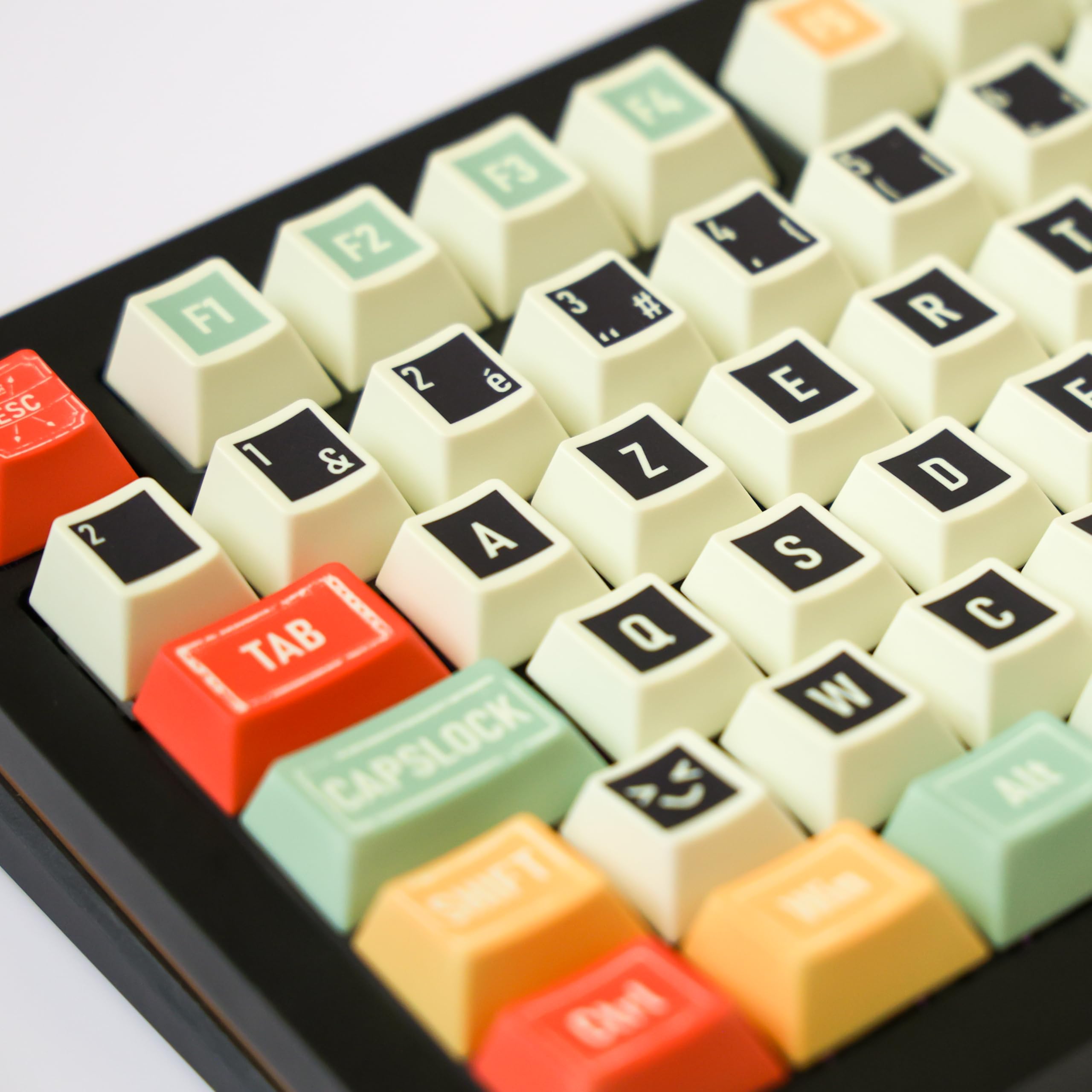 Keycaps Rétro PBT 143 Touches, Compatible AZERTY/QWERTZ, Profil Cherry, Layout ISO et ANSI, pour Clavier Mécanique/Magnétique 60%, 65%, 75%, 100%, FR/DE/en/ES (FR)