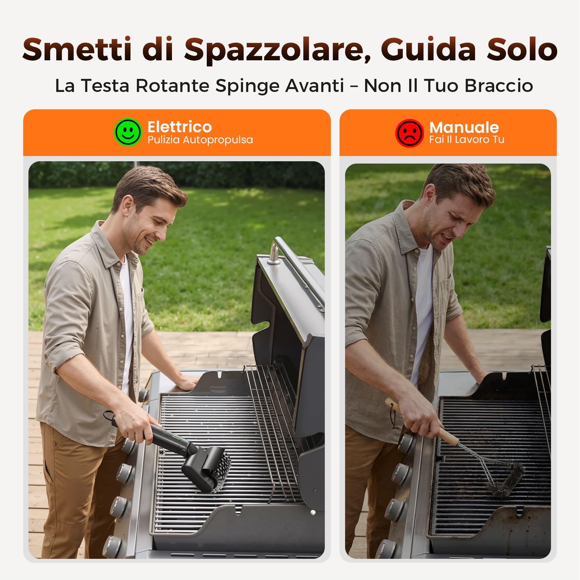 Leebein Spazzola Elettrica per Barbecue, 3 Velocità, Angolo Regolabile, 3 Testine, 150 Min Autonomia, Resistente all'Acqua