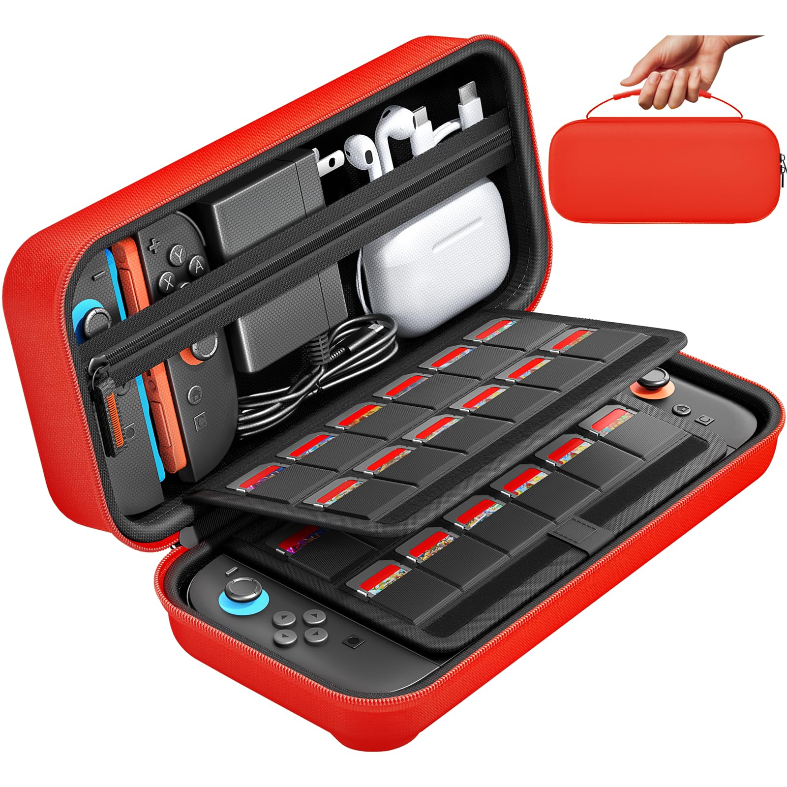 daydayup Switch Case Compatible with Nintendo Switch Lite, Portable Travel Switch Lite Case with 16 Game Cartridges, Protective Hard Shell Pouch for Switch Lite Accessories, Black — view 9