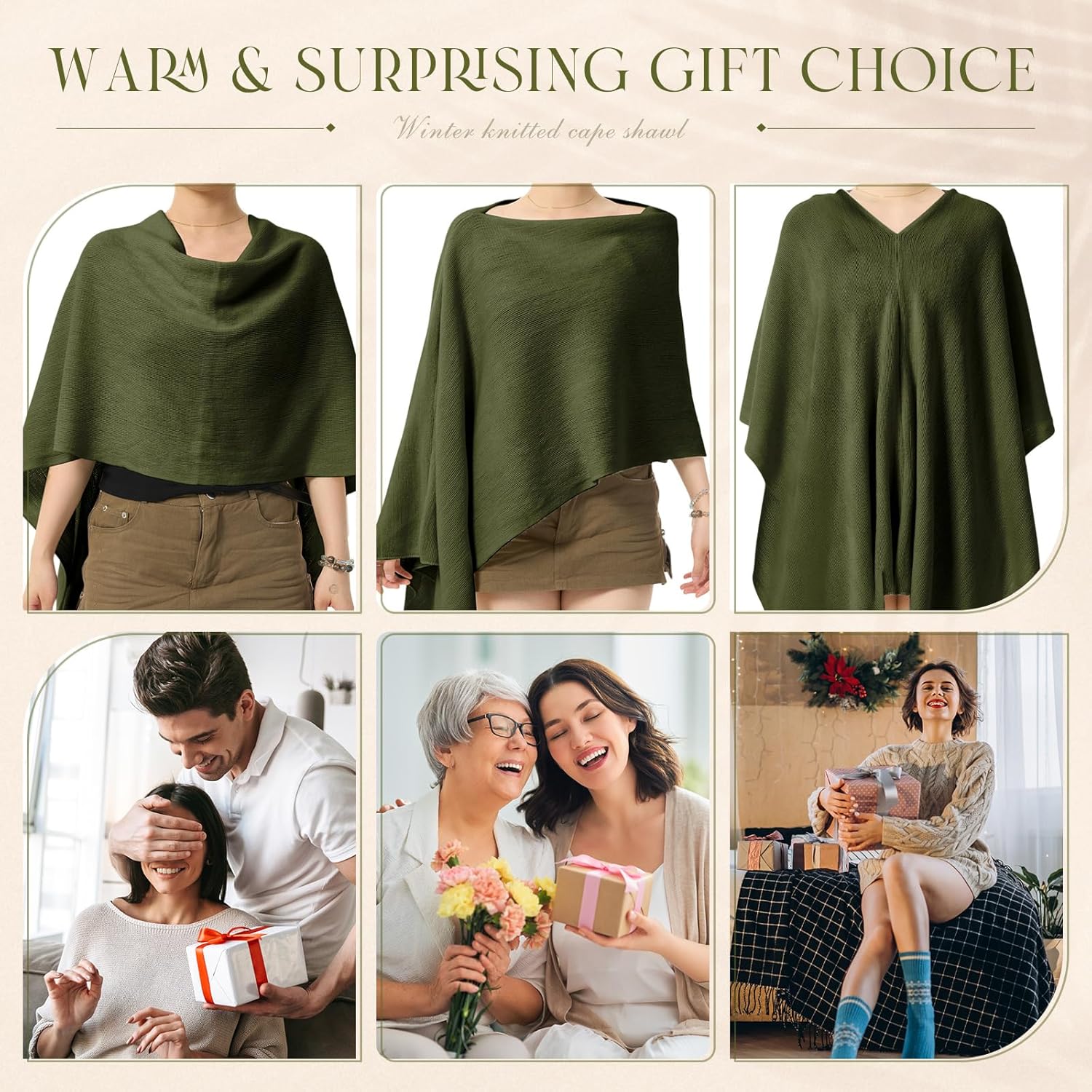 Hercicy Women Ponchos Sweater Solid Knit Versatile Lightweight Shawl Wrap Scarf Cape Poncho Accessories for Women - Image 6