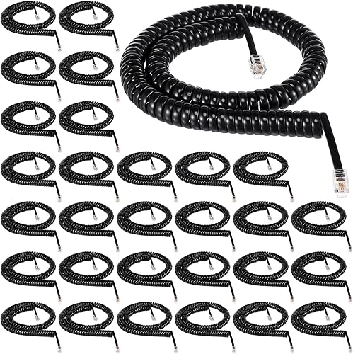 Kanayu 20 Pack Black Phone Handset Cord 12ft Telephone Cord for Landline Coiled Phone Wire Bulk for Use with All Landline Telephone Line Replacement