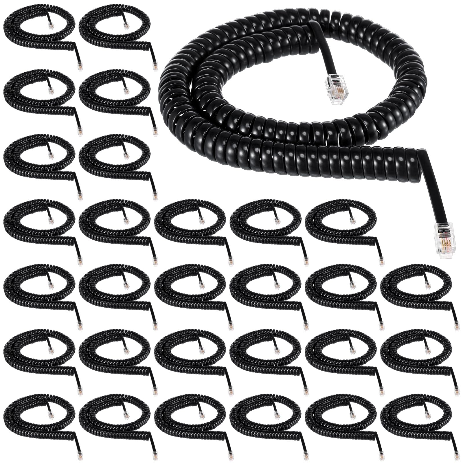 Kanayu 20 Pack Black Phone Handset Cord 12ft Telephone Cord for Landline Coiled Phone Wire Bulk for Use with All Landline Telephone Line Replacement Cable Accessory
