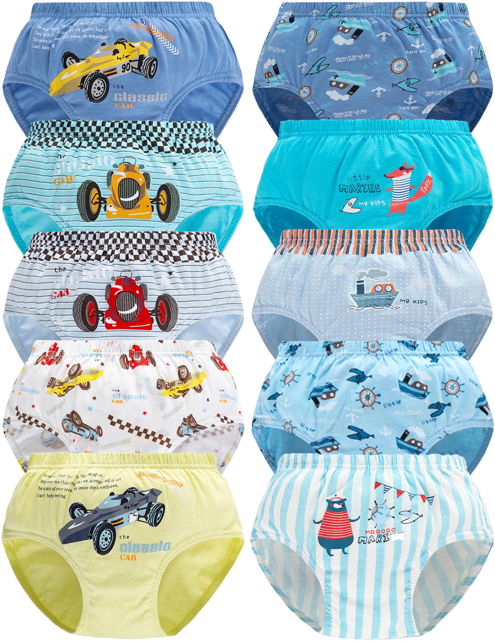 Kiench Boys Briefs Cotton Toddler Underwear Truck Car Dinosaur 10-Pack