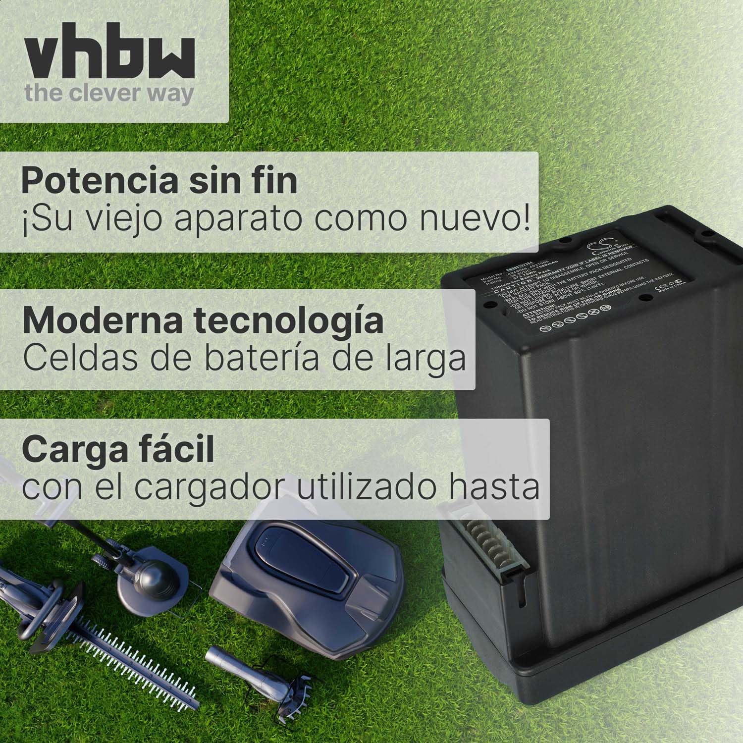 vhbw Batería Recargable Compatible con Wolf Garten Power 37, 40 cortacésped, Robot cortacésped (7500 mAh, 36.5 V, Li-Ion)