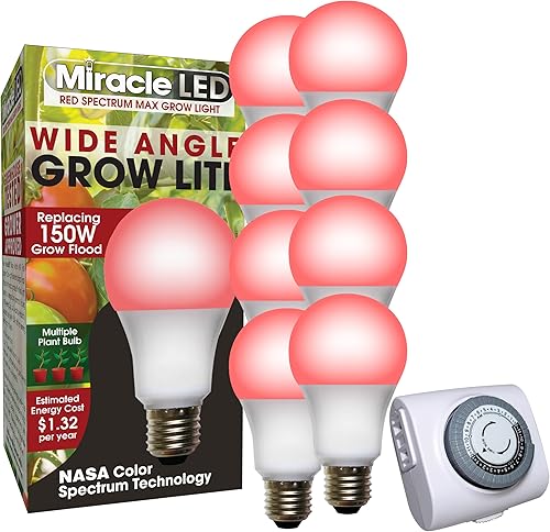 Miracle LED Luz de cultivo multiplanta de espectro rojo de 11 W, reemplazando 150 W (paquete de 8) con temporizador de luz de crecimiento